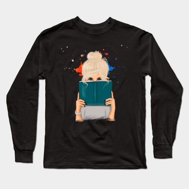 Blonde with Book Long Sleeve T-Shirt by Alley Ciz